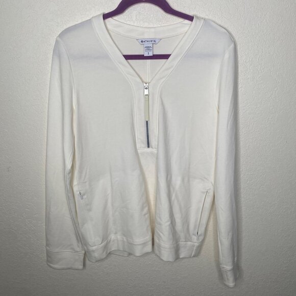 Athleta White Eastbound Half Zip Sweatshirt Womens Size SP White Athleisure Gym - Picture 1 of 11